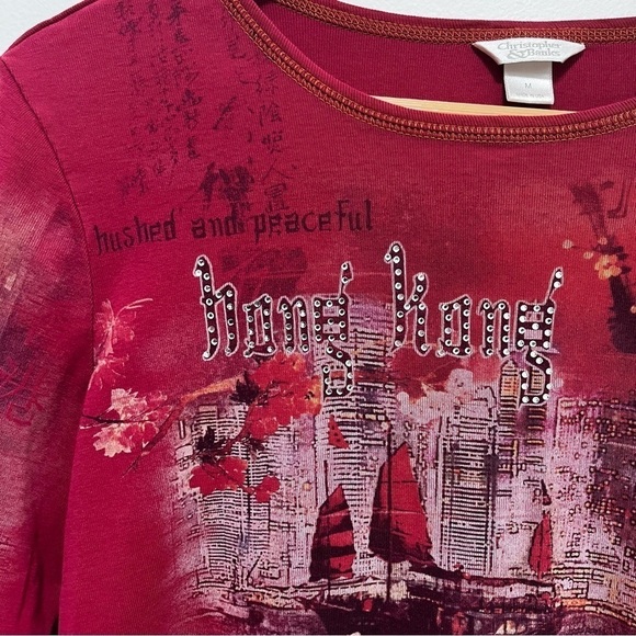 VINTAGE Y2K Christopher & Banks Hong Kong Graphic 3/4 Sleeve Shirt. Size M - Picture 5 of 12